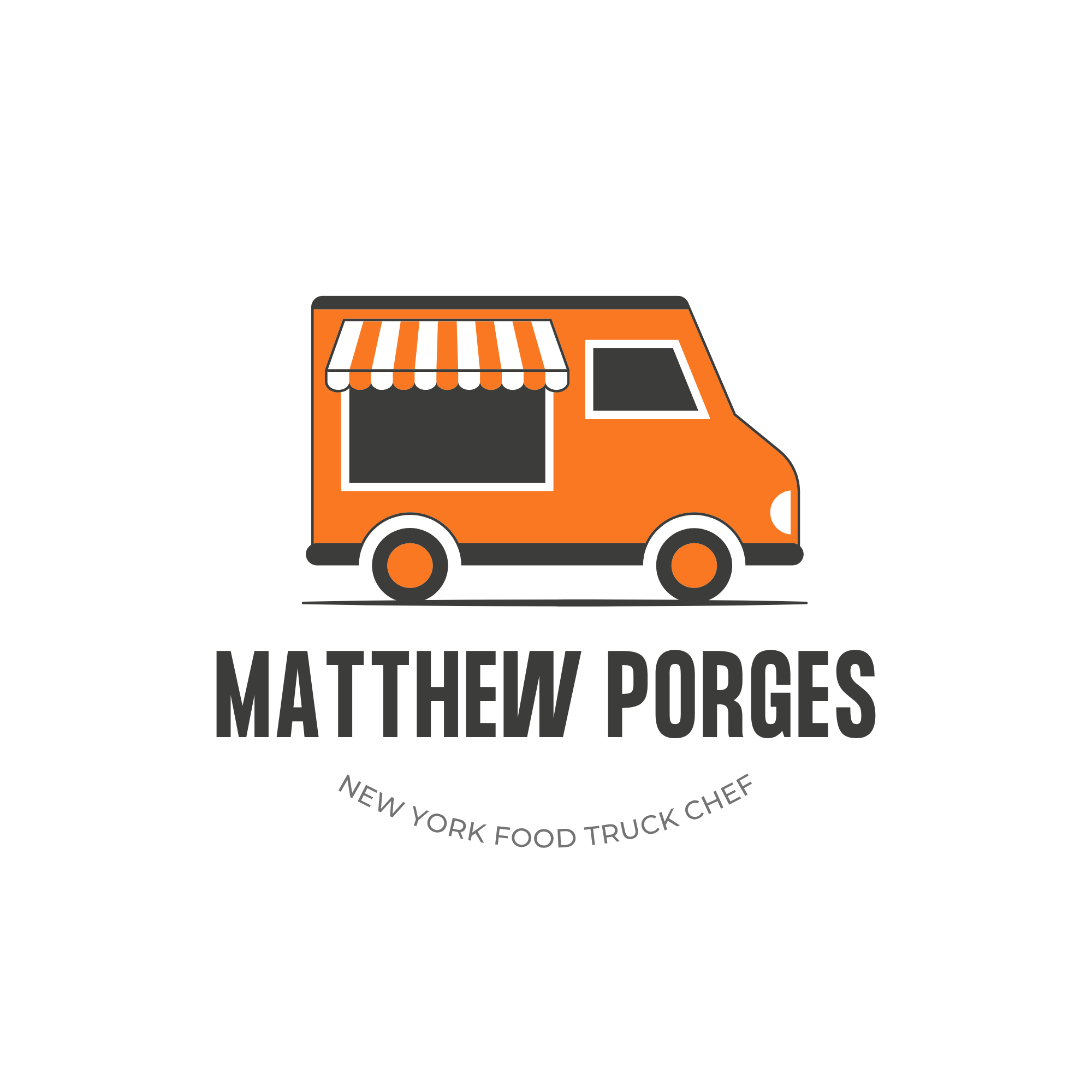 Matthew Porges logo with an orange food truck and the words New York Food Truck Chef